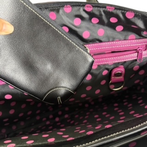 NWOT Franklin Covey Black Large Leather Tote Wristlet Key Fob Lots of Pockets - Picture 3 of 13